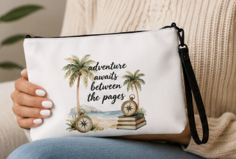 Adventure Awaits Between the Pages Wristlet Pouch