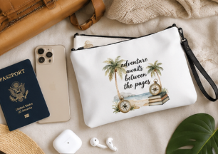 Adventure Awaits Between the Pages Wristlet Pouch