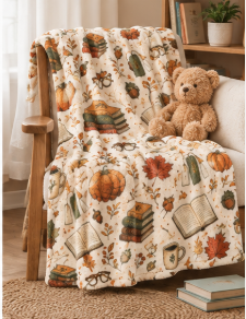 Bookish Autumn Throw Blanket